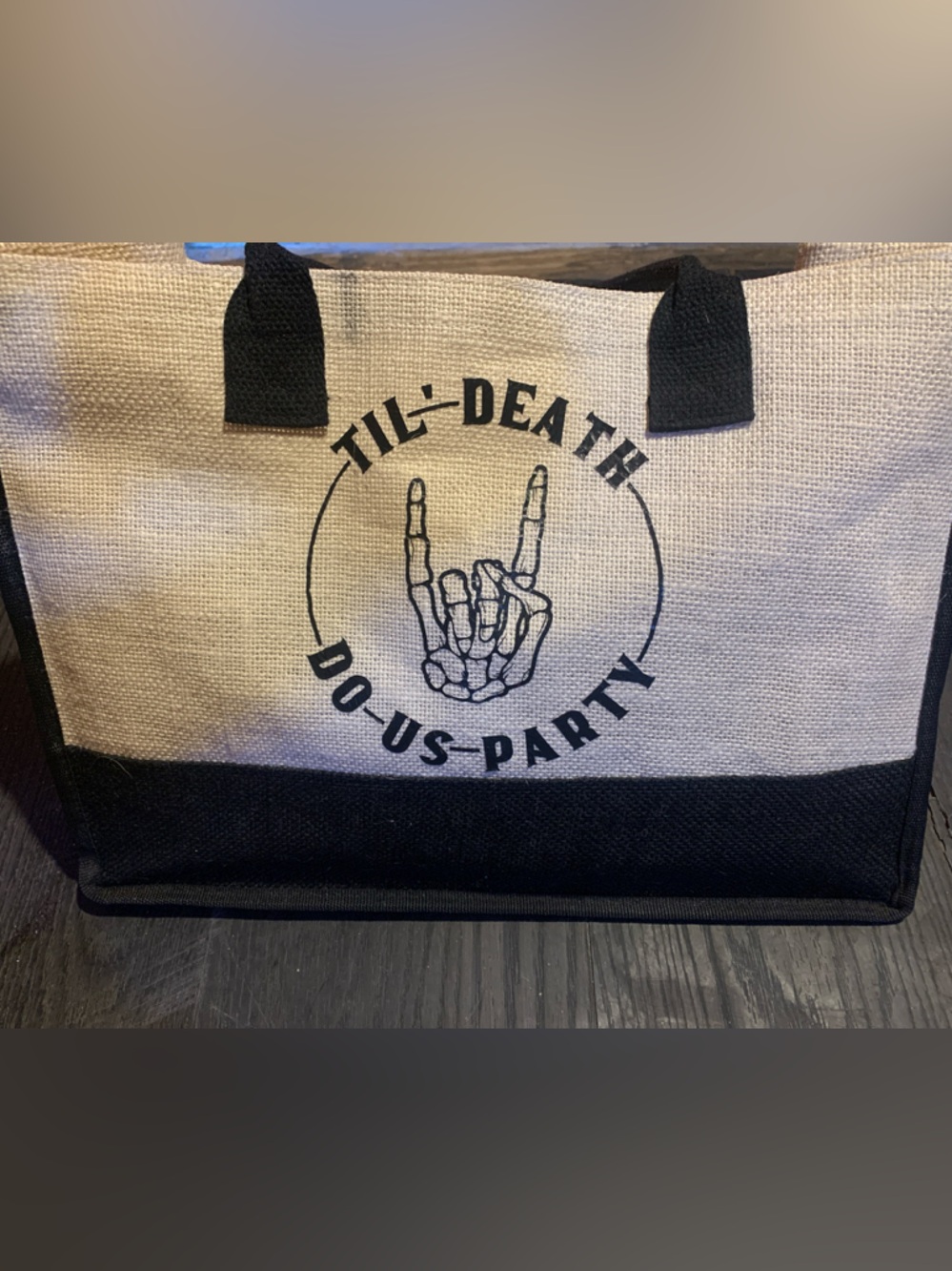 Canvas Tote Bag in Natural and Black with Rock Graphic